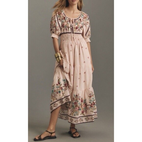 ANTHROPOLOGIE the somerset puff sleeve maxi dress M Milkmaid Fairy Hippie Boho - Picture 5 of 16